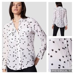 Equipment star print 100% silk blouse xs white and black